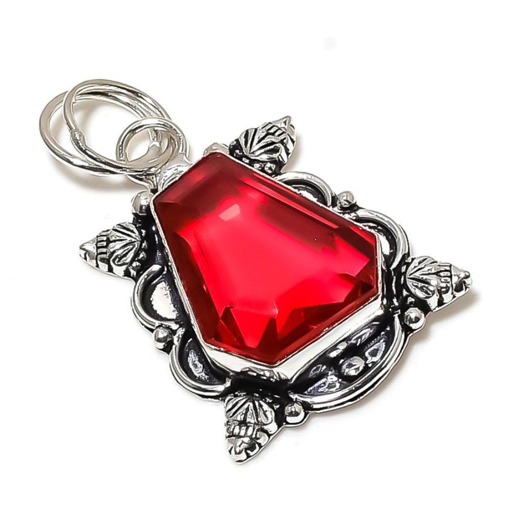 Natural Mozambique Garnet Gemstone 925 Sterling Silver Pendant 1.89" P6W42