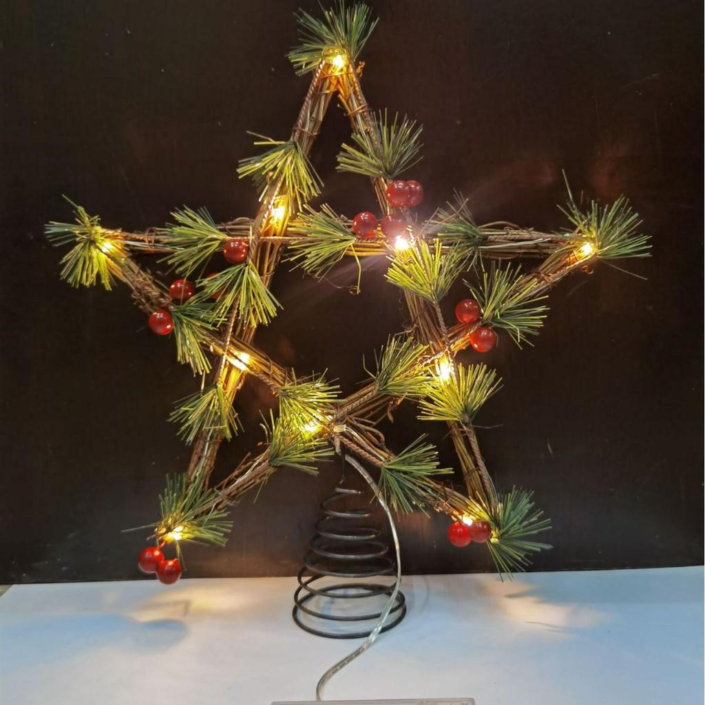 LED Glittering Rattan Wrought Iron Christmas Tree Topper Ornament