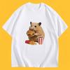 Funny Hamster Eating Burger T-Shirt Meme Graphic Summer Short Sleeve Women Humor Foodie Clothes with Many Korean Reviews Women