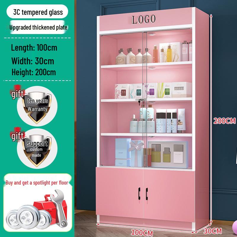 Lockable Glass Display Cabinet for Cosmetics, Gifts, and Wine - Ideal for Beauty Salons and Product Showcases.
