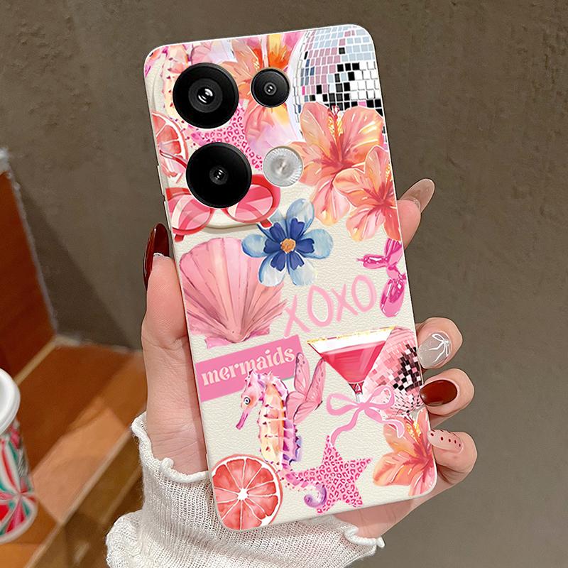 Розовый Чехол с Мультяшным Цветочным Рисунком для Xiaomi Redmi Note 14 13 Pro 5G 4G 12 11 Funda Xiaomi 14T 13T 11T Pro Силиконовая Крышка с Текстурой Кожи