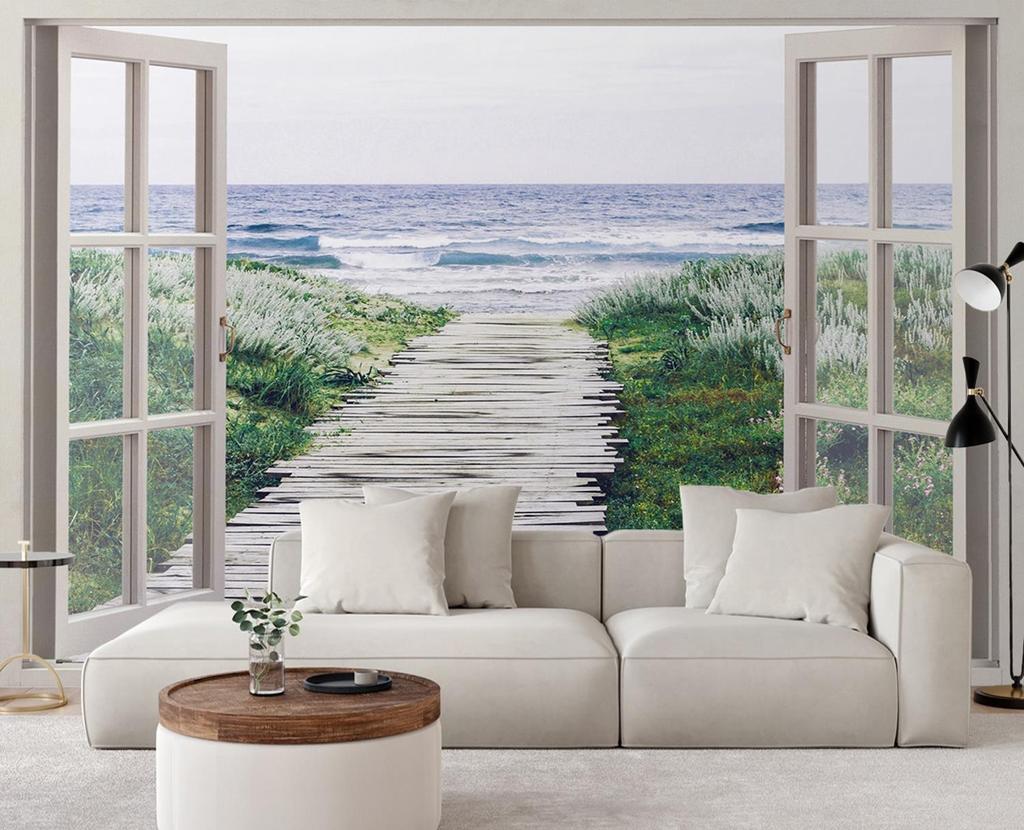 Wallpaper Window view footbridge to the beach