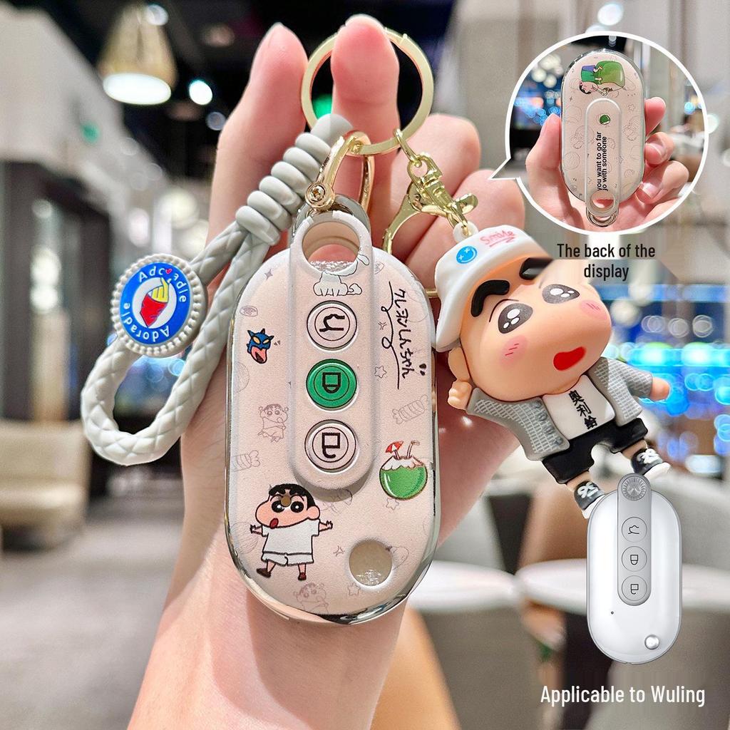 Wuling Key Covers: Cartoon Cases & Starry Night/Nebula Starlight Keychains for Wuling Bingo/MINI.