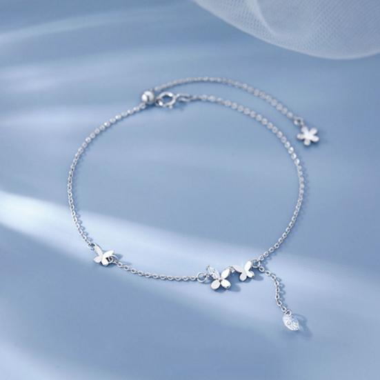 Женский браслет на щиколотку со стразами и бабочкой, регулируемая длина, цепочка с кисточками, полированная медь, леди