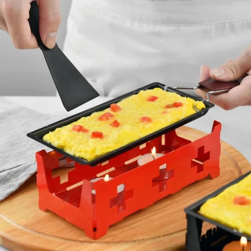 Mini Cheese Raclette Non-stick Coating Candles with Spatula Cook Set Heated Baking Tray Foldable Handle Breadfor Non-stick Cheese Set