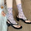 Foot-Stepping Socks Cover Women'S Summer Thin Retro Plaid Medium Tube Stacking Socks Korean Ins Contrasting Color And Thin Open-Toed Leg Cover