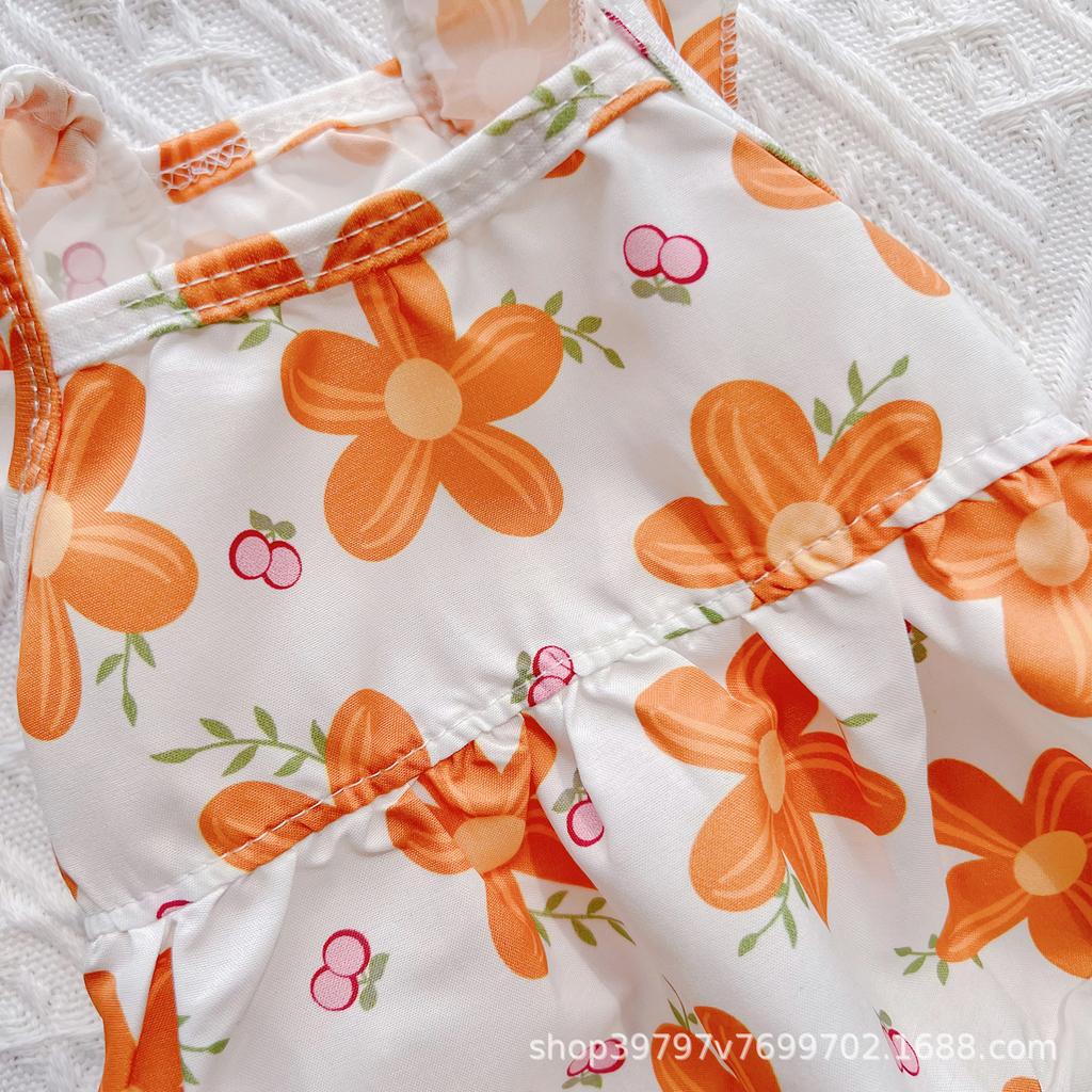 Flying Sleeve Floral Lace Princess Dress Spring and Summer Pet Dog Dog Cat Clothes Skirt Teddy Bear