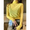 Autumn Winter Single-layer High Neck See Through Mesh Long Sleeved Base Shirt for Women Slim Fit Pullover Top T-Shirts Women’s