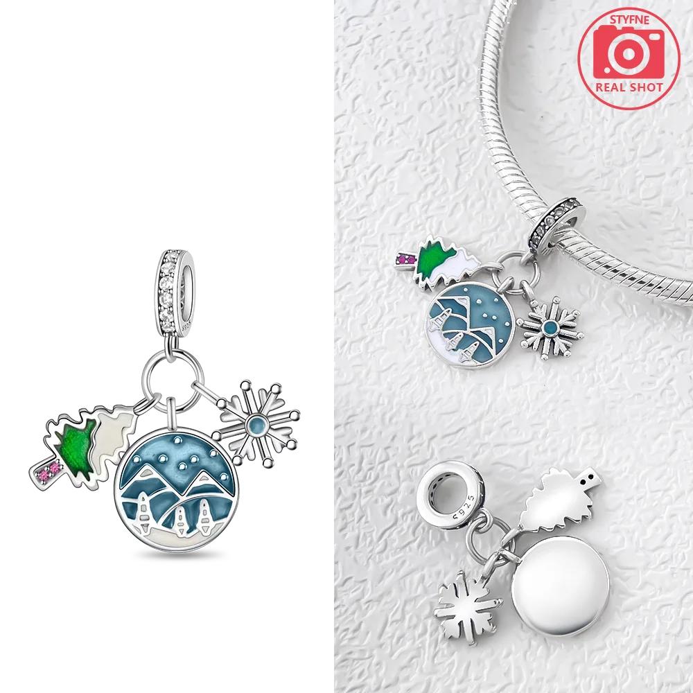 Original Charms Copper White Snowman Snowflakes Christmas Tree Pendant Beads Fit Bracelet Women Making Gift Accessory