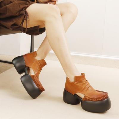 Женские туфли на платформе, винтажные, из натуральной кожи, универсальные, с толстым каблуком и полостью