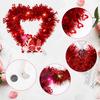 Prelit Valentine's Day Heart Shaped Wreath with String Light Red Tinsel Wreath with Foil Hearts for Wedding Anniversary Front Door Wall Decor