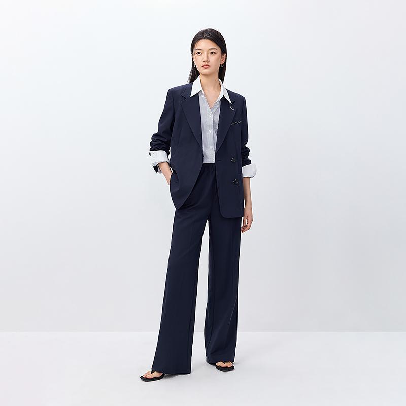 LILY navy blue trousers straight leg wide leg pants