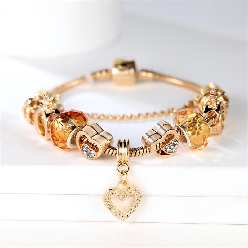 Fashion Bracelets & Bangles DIY Jewelry Champagne Bead Golden Color Pendant Hearts Love Women's Bracelet Charms