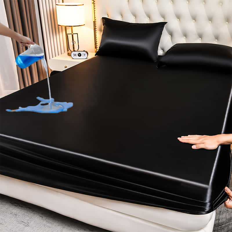 Waterproof Smooth Satin Fitted Sheet For Single Double Queen King Bed Silky Mattress Protector For Women Kids Family with Pet