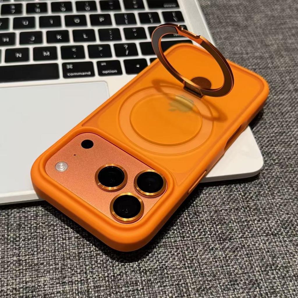 For Matte Metal Ring Stand Case for For Iphone 17 Air 16 1 14 Plus 13 12 11 Pro Max Lens Protect Magnetic Translucent Cover