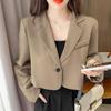 Korean Cropped Blazers Women Solid Color Simple Single-button Outwear Teens All-match Long Sleeve Office Suit Jacket