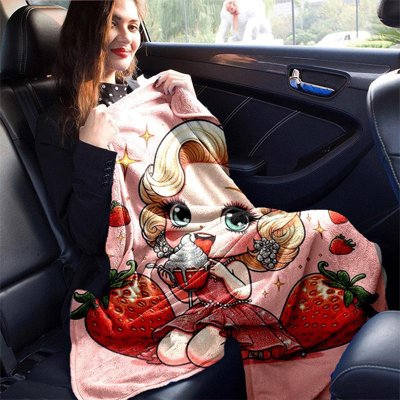 1pc Strawberry Printing Lightweight Flannel Blanket, Comfortable and Warm Blanket, for Camping Sofa Bed and Couch Office, Gift
