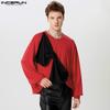INCERUN Men Round Neck Big Bow Patchwork Long Sleeve Pullover Tops