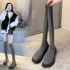 Women's 2025 Black Thick-Soled Over-the-Knee Slim Knit Stretch Boots
