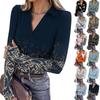 Women's Fashion Casual Print V-Neck Long Sleeve Button-Down Top