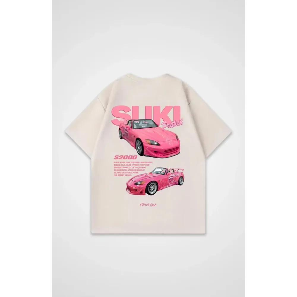 Лето 2025 Новая Гоночная Футболка с Принтом Y2K Suki S2000 Yangzed Футболка Повседневная Большого Размера Мужская и Женская Футболка с Круглым Вырезом
