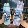 1PC Snow Mountain Lake Winter Scene Print 750ml Color Plastic Sports Water Bottle Leakproof Flip Straw Lid Suitable for Sports Office Home Use