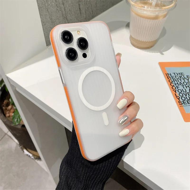 Luxury Wireless Charging Phone Case for Magsafe Magnetic Matte Clear Case for Iphone 15 14 Plus Pro Max 13 Cover Protective