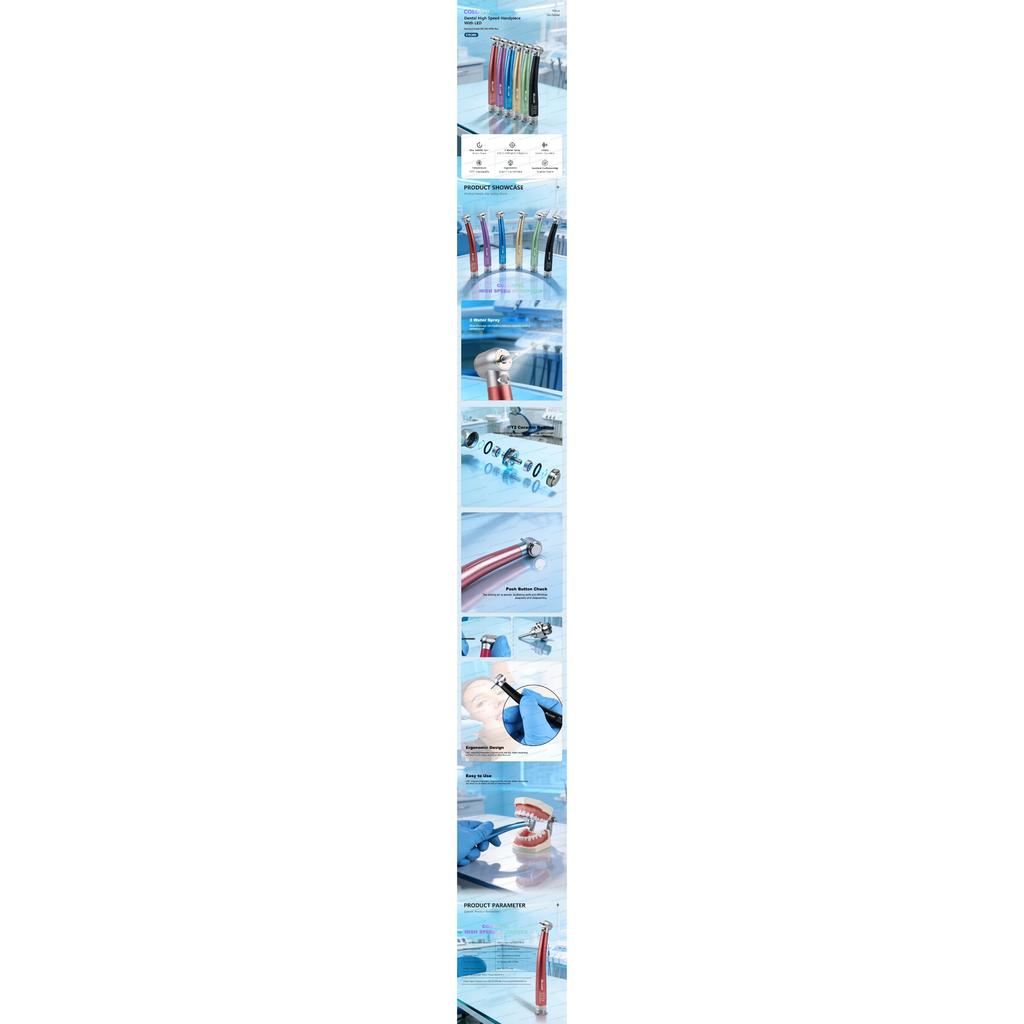 Colorful LED High Speed Dental Handpiece Push Button 3 Water Spray Air Turbine Low Noise Standard Head Dentistry Equipment Tools