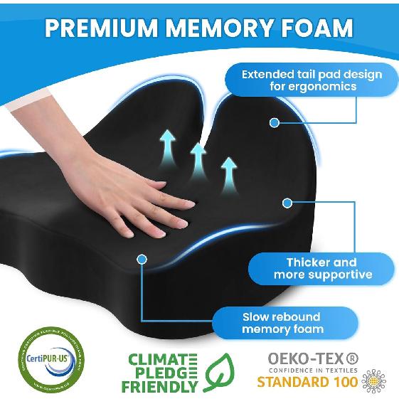 Seat Cushion, Memory Foam Office Chair Seat Cushion for Office Chairs/Car/Long Trip/Desk Chair/Gaming, Extra Large Size for Sciatica & Hip & Tailbone