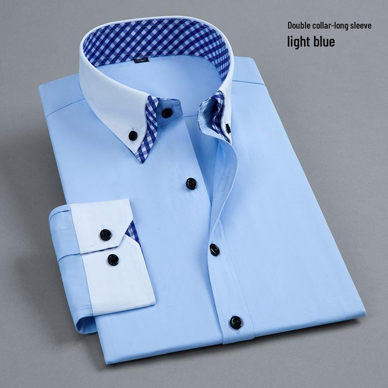 Мужская не требующая глажки, устойчивая к сминанию, рубашка в стиле бизнес-кэжуал с длинным рукавом и цветными блоками