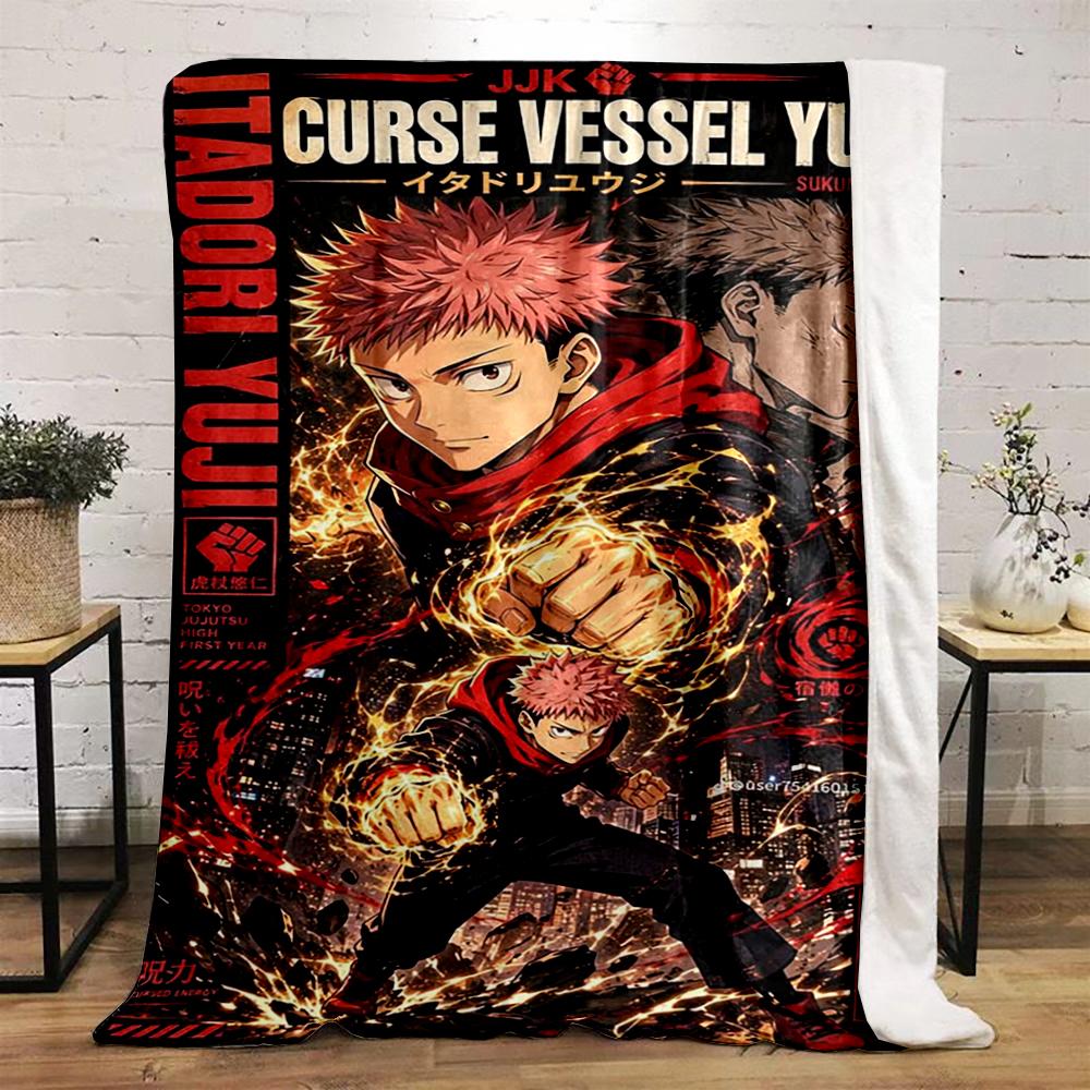 JJK Itadori Yuji Anime Warm blanket with Dark Red Theme Flannel blanket for bedroom, living room, sofa, and nap