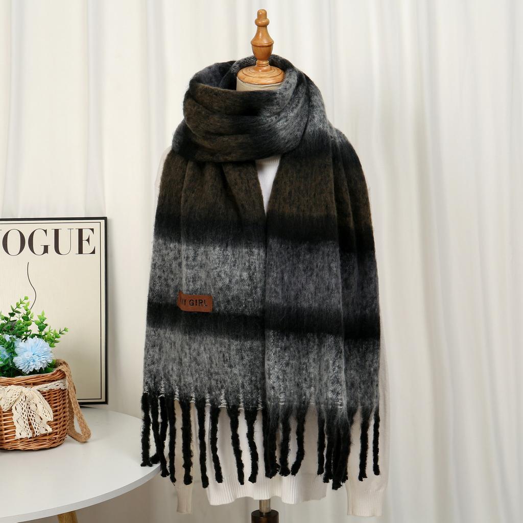 Fashion Korean version plaid imitation cashmere scarf winter warm thickened contrasting color student couple scarf long scarf