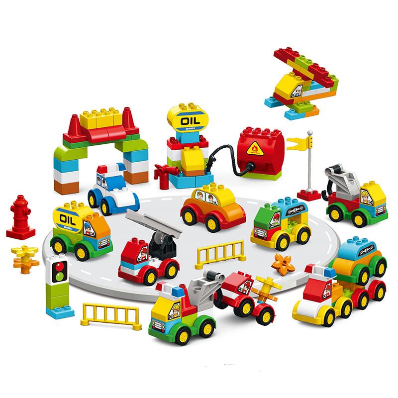 Крупные Детали Duplo Автомобильная Команда Строительные Блоки DIY Городские Машины Образовательные Кубики Игрушки Для Детей Подарок