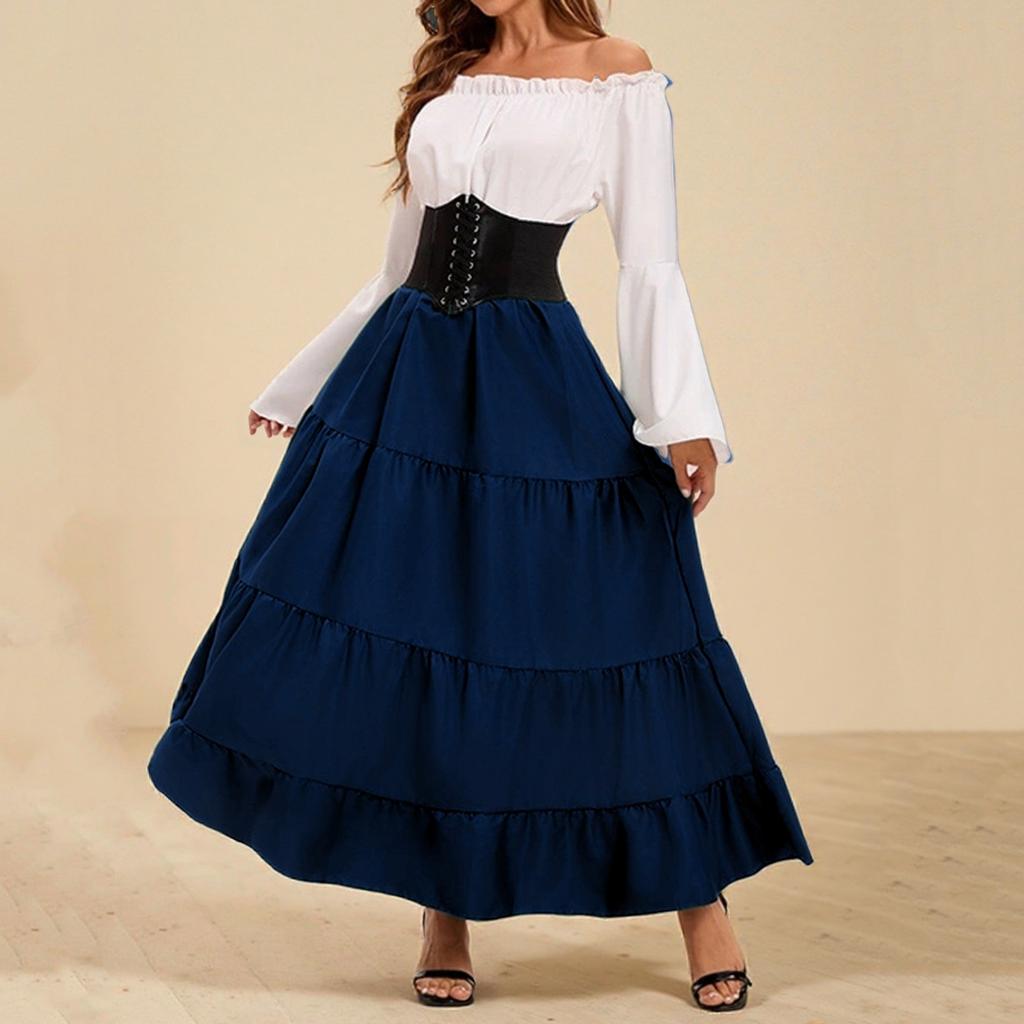 Женское модное ретро-макси-платье с рукавами-трубами и талией