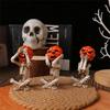 Pumpkin Skeleton Statue Mini Skull Figurines Resin Skull Fishers Sculpture for Outdoor Garden Pond Fountains Poolsides