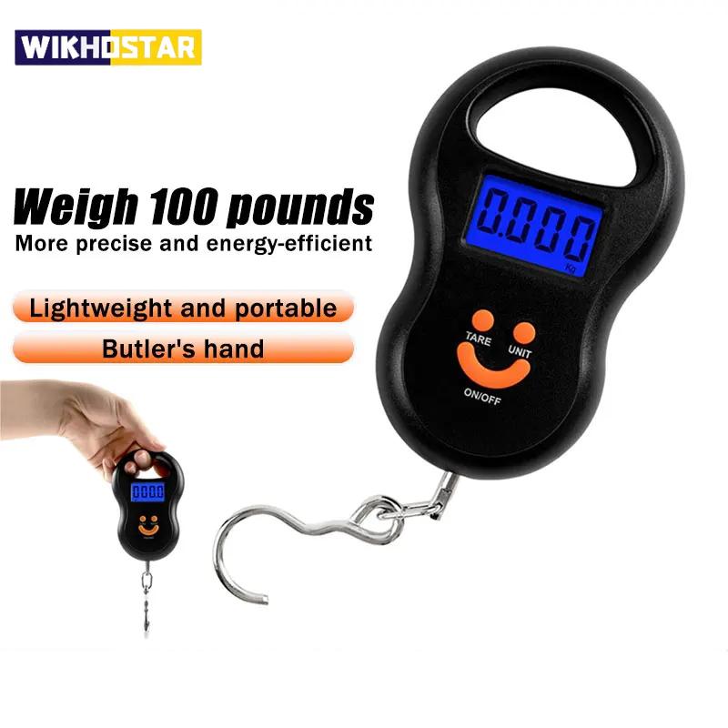 Портативные подвесные весы 50 кг 10 г, кухонные весы, ЖК-цифровые весы с подсветкой, электронные весы для рыбалки, карманные весы, весы для багажа, черные