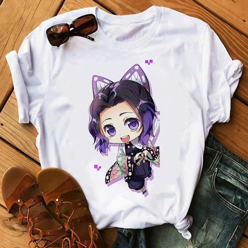 Футболка Kimetsu No Yaiba Kamado Nezuko с графическим принтом для женщин, эстетика Harajuku, белые топы, футболка 2021 года, женская футболка в японском стиле