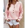 [Уютный свитер] Мягкий и удобный женский уютный розовый свитер | Повседневный пуловер с круглым вырезом и длинным рукавом для осени/зимы, детали на пуговицах