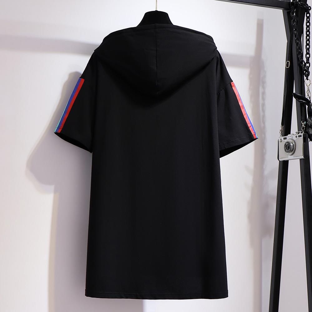 2XL-6XL Женская летняя свободная футболка с капюшоном и короткими рукавами большого размера с принтом, нижняя рубашка, топ