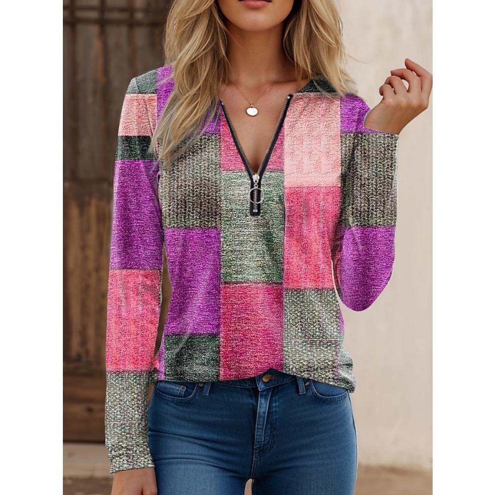 JPNTKY Women's Fashion Casual Autumn Winter Long Sleeve Zip Collar Blouses & Shirts