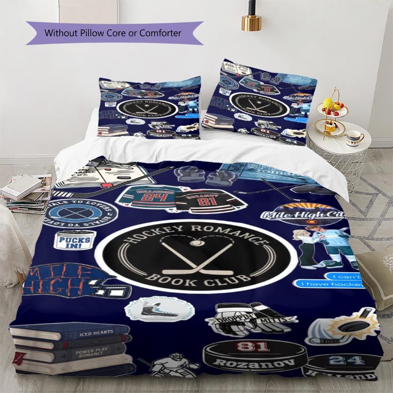 Hockey Romance Book Club Sticker Print 3 Pieces Duvet Cover Set Sports Book Theme Bedding Bedroom Home Decor Without Pillow Core