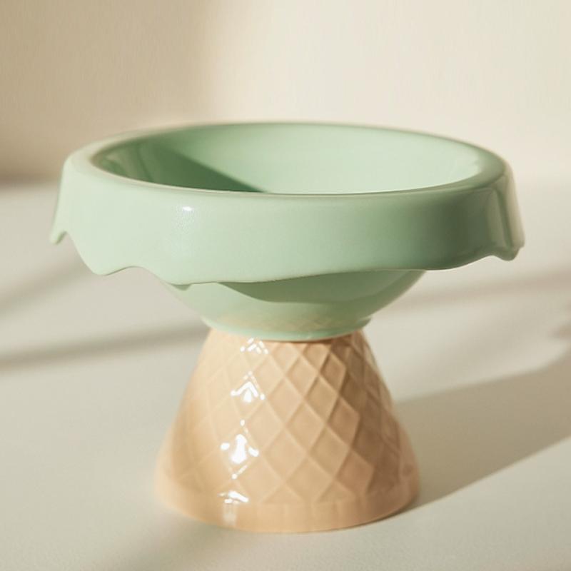 Ceramic Pet Bowl, Protection Cervical Spine, Creative, Inclined Mouth High Foot Cats Bowls, Anti Overturning Dog Water Bowl, 1Pc