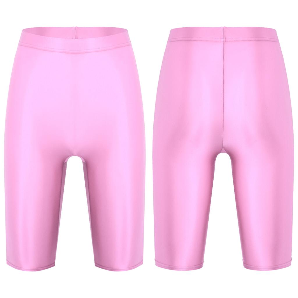 Womens Glossy High Waist Shorts Elastic Waistband Short Leggings Swimwear Workout Sports Bottoms