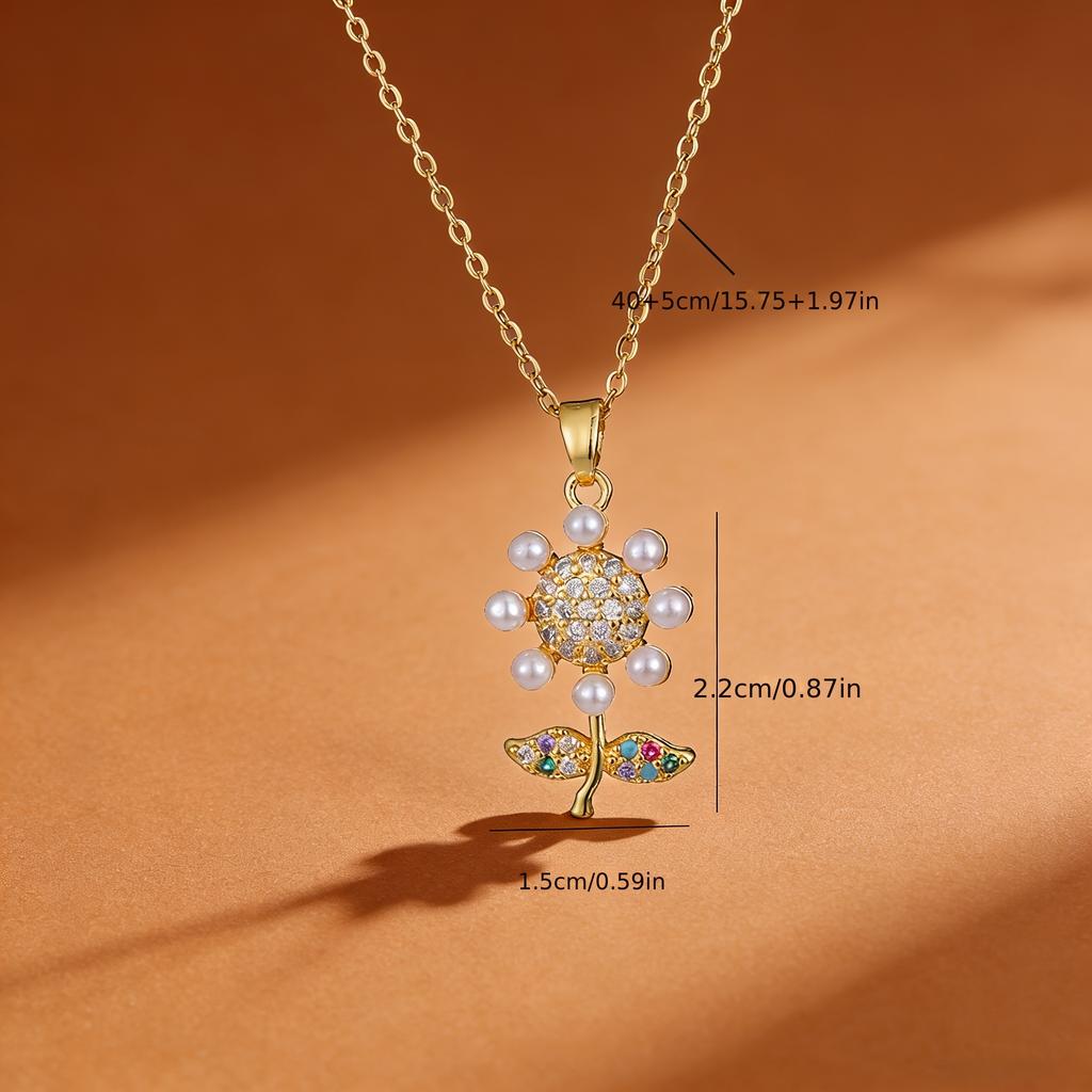 1PC Elegant Sunflower Flower Pendant Necklace for Women Inlaid with synthetic zirconia, spring-summer floral collarbone necklace Suitable for daily