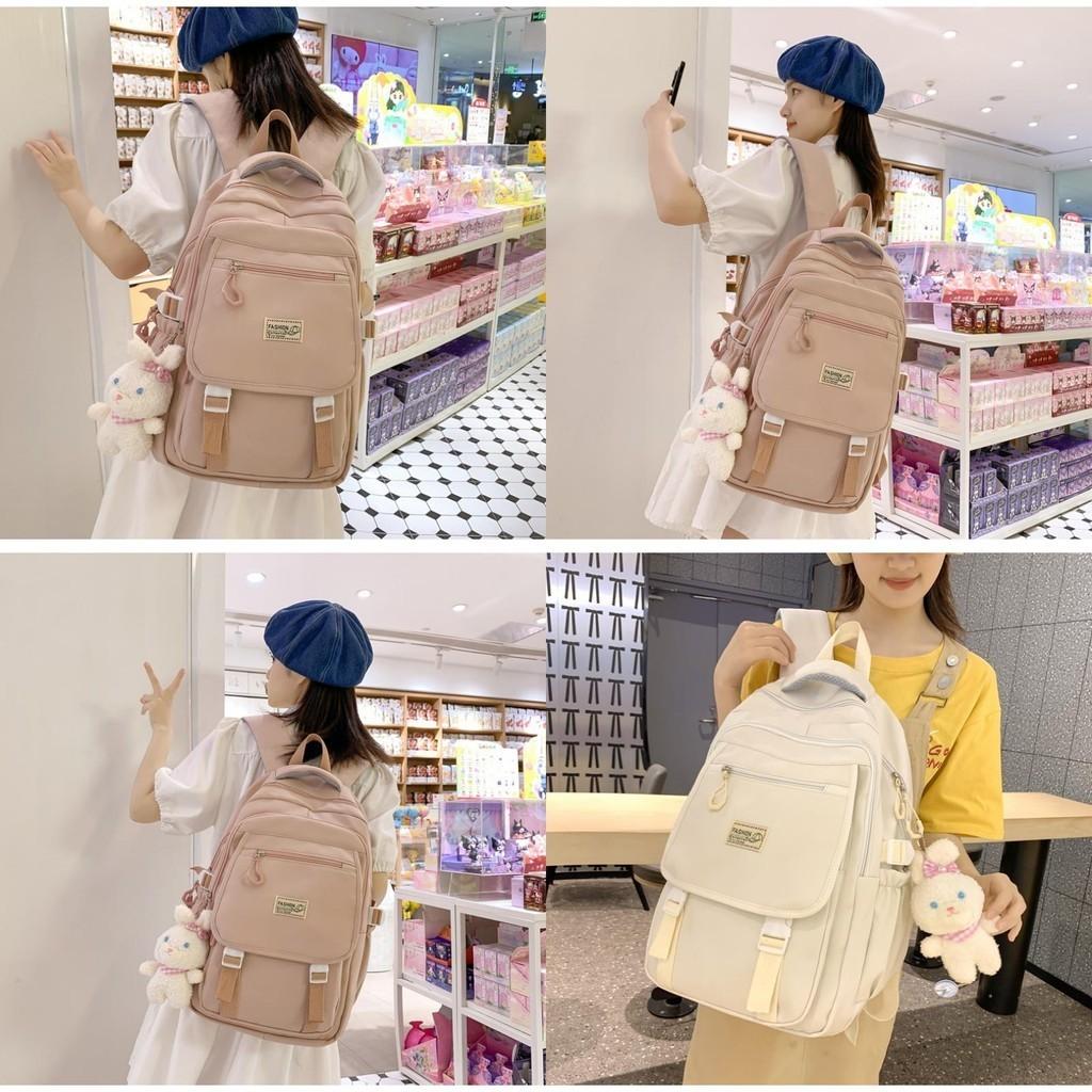 Trendy Girls' High School Backpack With Colorful Contrast Design Soft Retro Bookbag For Teens