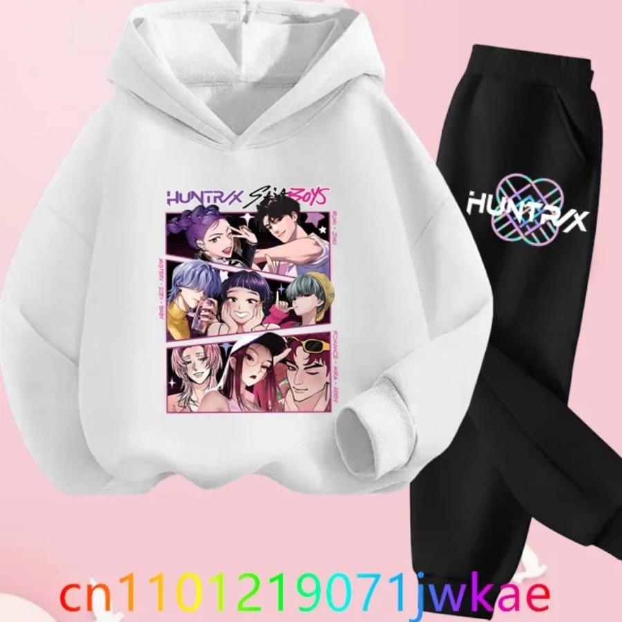 Детский костюм с капюшоном KPop Охотники на демонов с принтом Детская одежда Y2K Толстовки+Брюки Спортивные комплекты