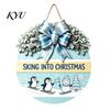 Gift for Christmas Wooden Welcome Sign Front Door, Round Hanging Ornament with Festive Home Decoration Artificial Pine Branches & Bow Decor