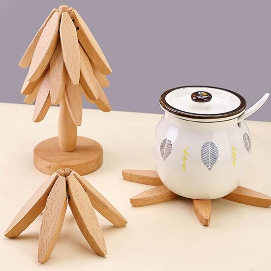 Tree Shape Heat Trivet Bamboo Placemats Foldable Kitchen Mat Non-Slip Tabletop Protector for Hot Pots Cups