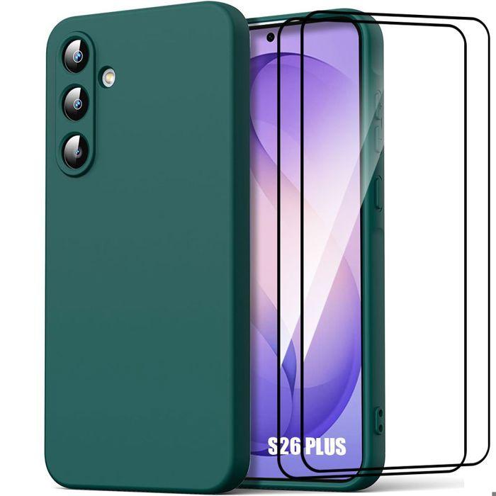 Coque Silicone - BOOLING - pour Samsung Galaxy S26 Plus - Slim Anti-Rayures - 2 Vitres - Vert Nuit