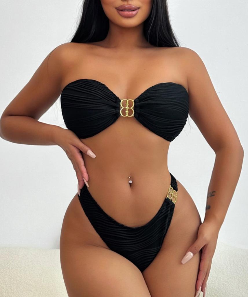 Женский купальник сексуальный черный без бретелек с завязками сзади и высокой талией, бикини, раздельный купальник, пляжная одежда, купальные костюмы
